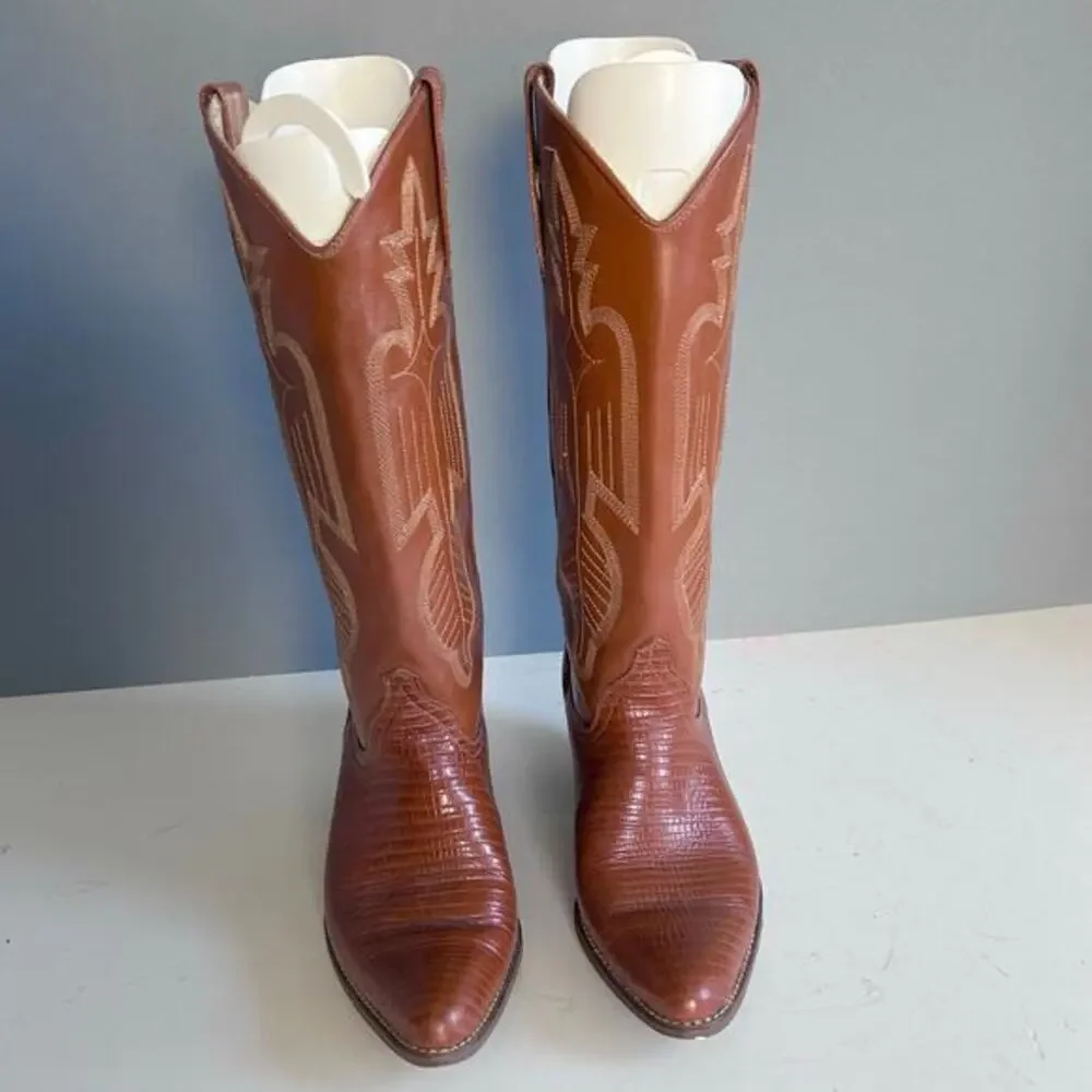 Dolcis‎ boots men's size 8 western vtg stitching brown cowboy Americana